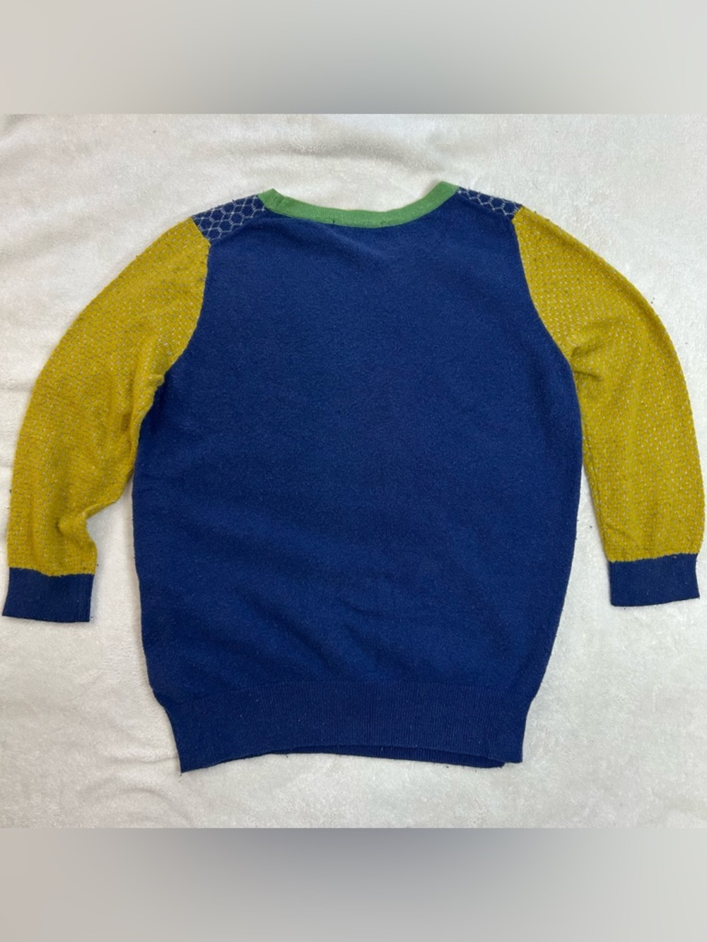 Boden Colorblock Cashmere Blend Jacquard 3/4 Sleeve Crewneck Sweater size 8 - Picture 11 of 16